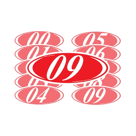 White & Red Two Digit Oval Year Model Signs: 15 Pk